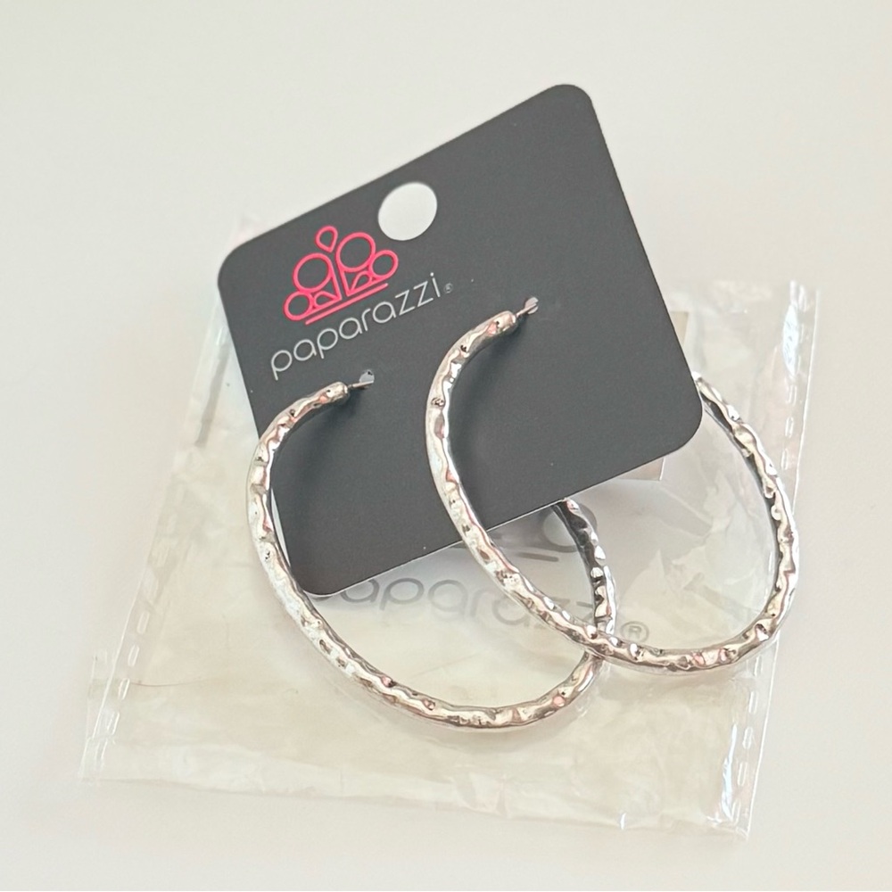 Paparazzi Silver Textured Hoop Earrings